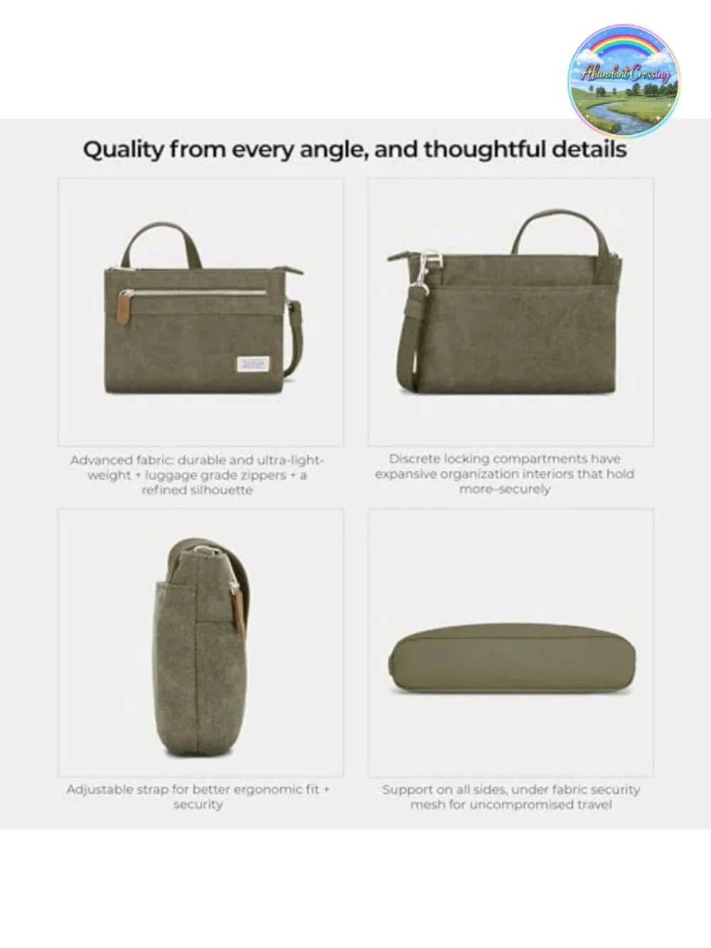 Anti-Theft Crossbody Bag with RFID Blocking and Slash-Resistant Webbing Strap